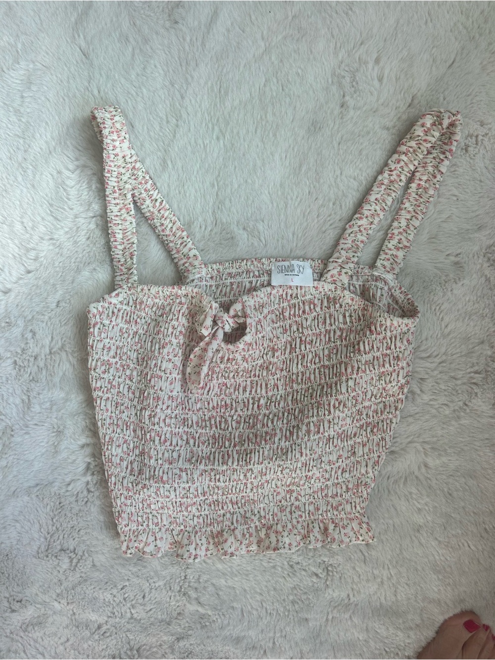 Sienna Sky Cream and Pink Floral Smocked Crop Top size large